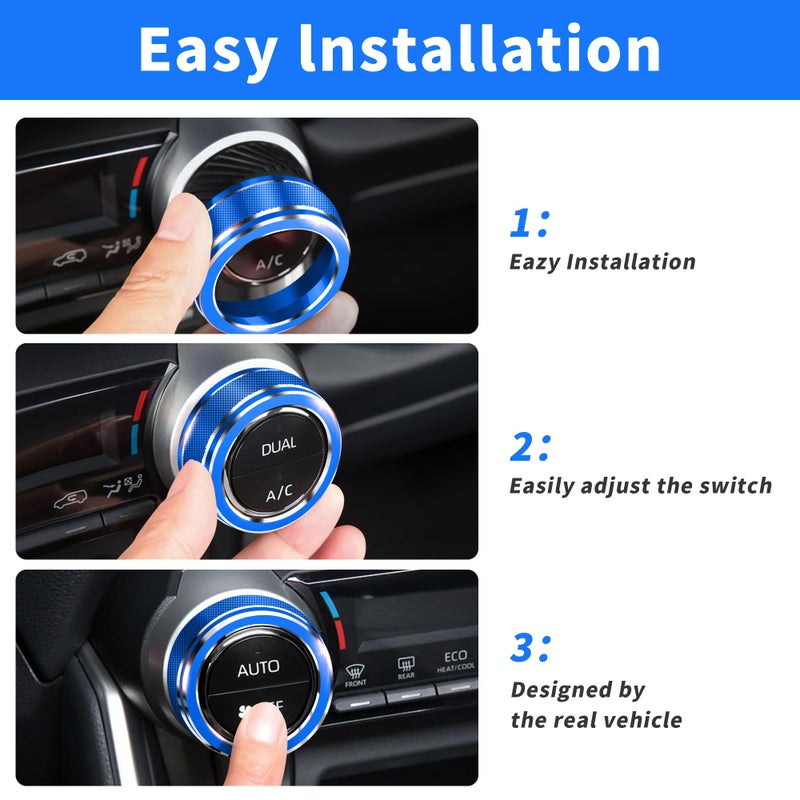 Polodunn for Toyota RAV4 Accessories 2025 2024 2023 2022 2021 2020 2019 -Air Conditioning Knob Covers, Push Start Button Cover Trim Rings 4pcs (Blue) - Image 5